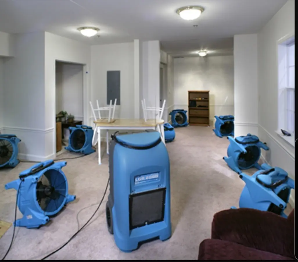 Air movers and dehumidifier setup for Water Extraction & Removal in Green Brook