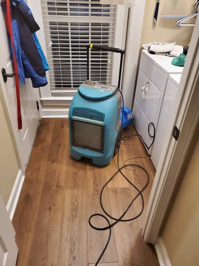 Commercial dehumidifier deployed for Flood Damage Cleanup in Green Brook